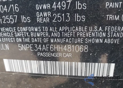 2017 Hyundai Sonata Sport z USA, uszkodzony, nr VIN 5NPE34AF6HH481068